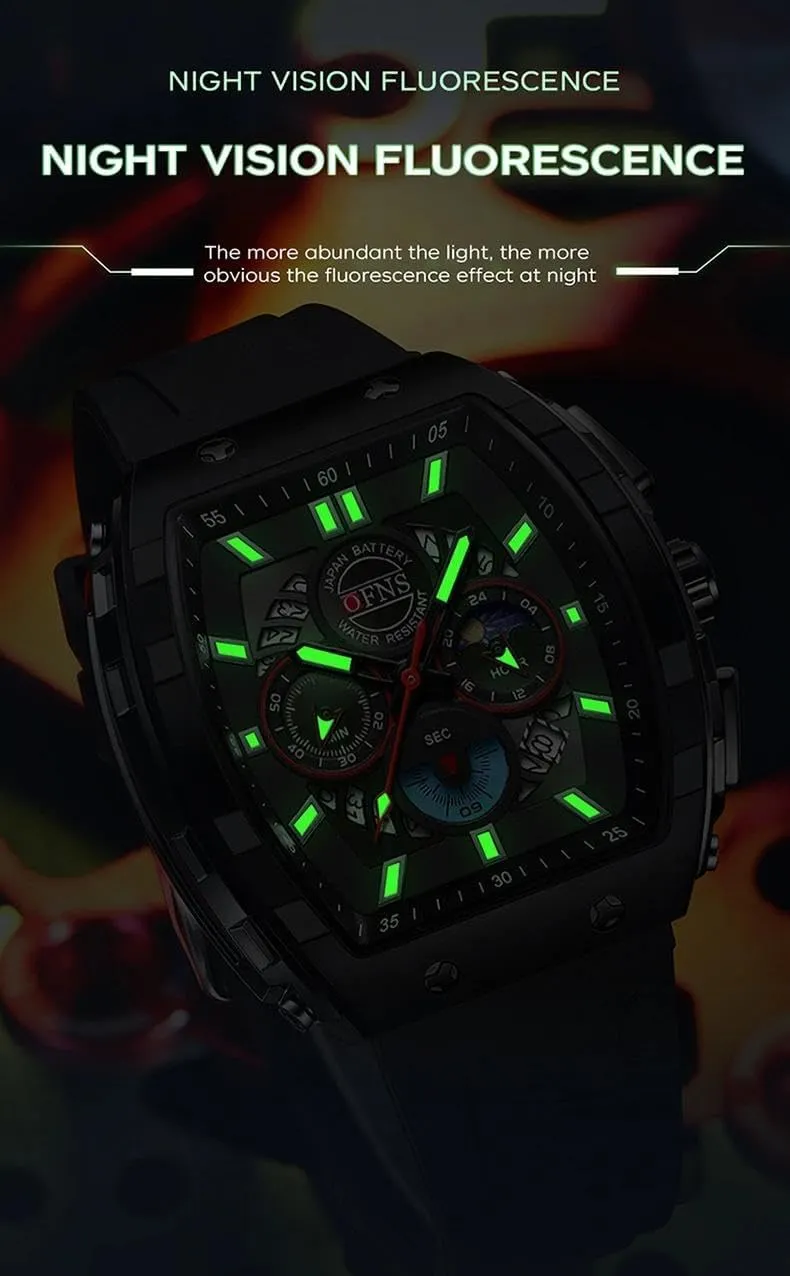 Luxury Men's Quartz Watches Multifunctional Timing Waterproof Night Light Three Eye Six Pin Calendar Male Sport Rubber Wrist Watch