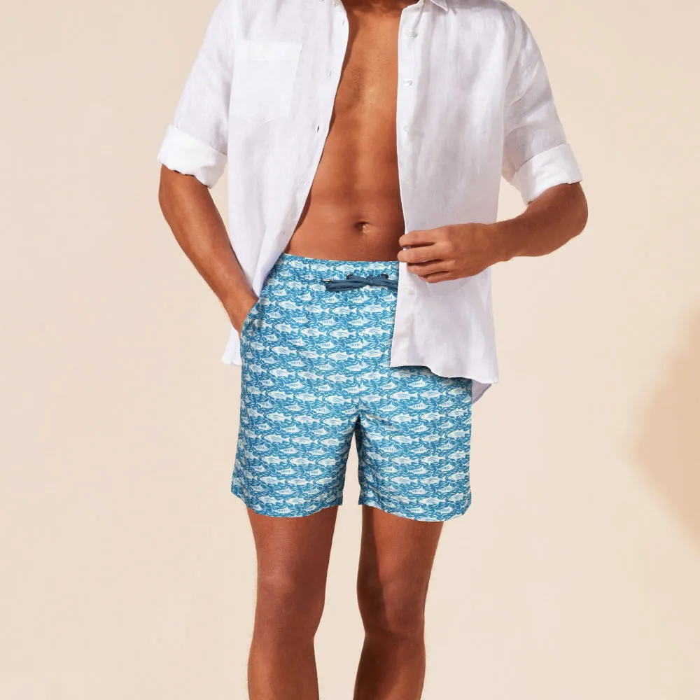 M-CRN04 - Wholesale Men's "Distressed Fish" Print Swim Trunk