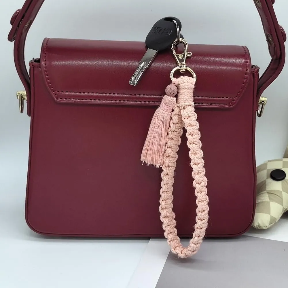 Macrame Boho Handmade Cute Bracelet Holder Keychain Wristlet Key Chain Wrist Lanyard for Women Girls