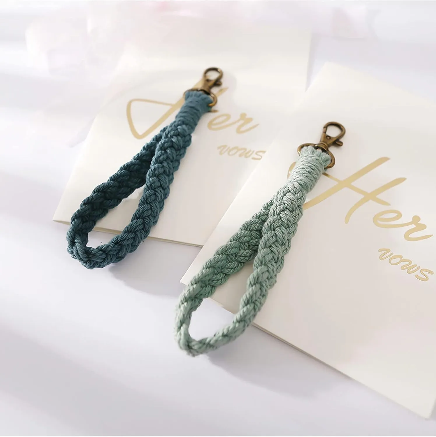 Macrame Boho Keychain Bracelet Handmade Tassel Wristlet Keychain Keyring Holder Wrist Lanyard for Women