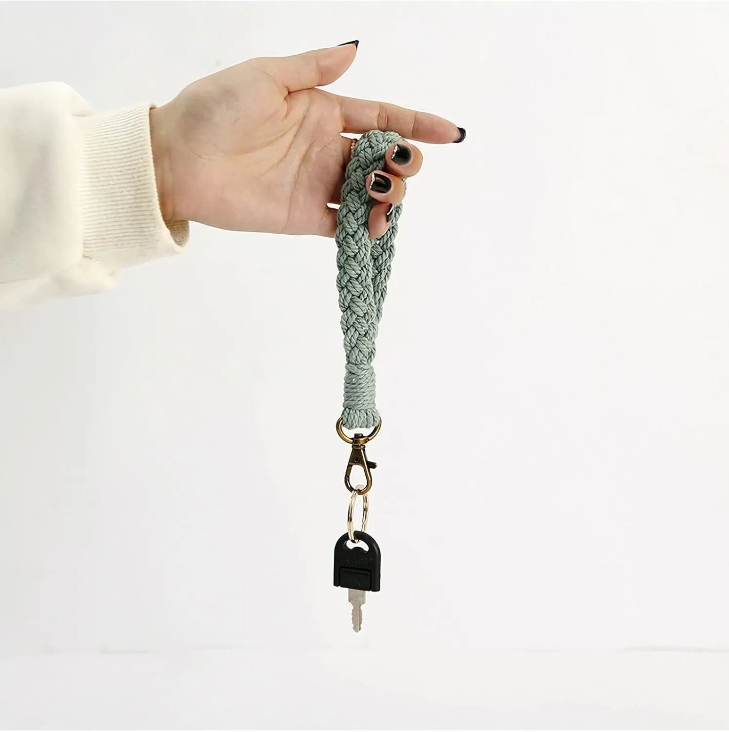 Macrame Boho Keychain Bracelet Handmade Tassel Wristlet Keychain Keyring Holder Wrist Lanyard for Women