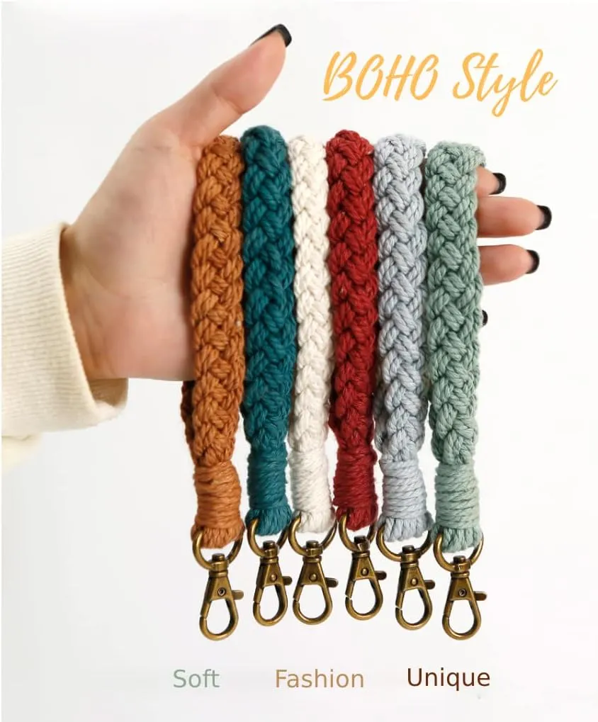 Macrame Keychain Wrist Lanyard Key Chain Boho Wristlet Lanyards for Women Key Lanyard Keyring Bracelet Keychain Women Gifts