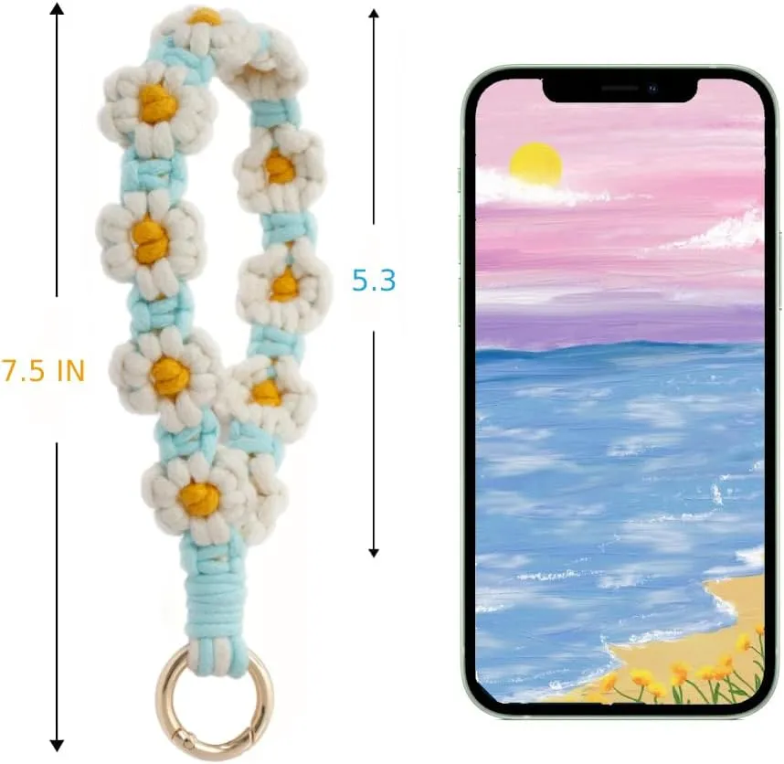 Macrame Keychain Wristlet Keychains for Women Wrist Lanyard for Keys Car Keys Cute Boho Keychains Keyring Bracelet for Girls