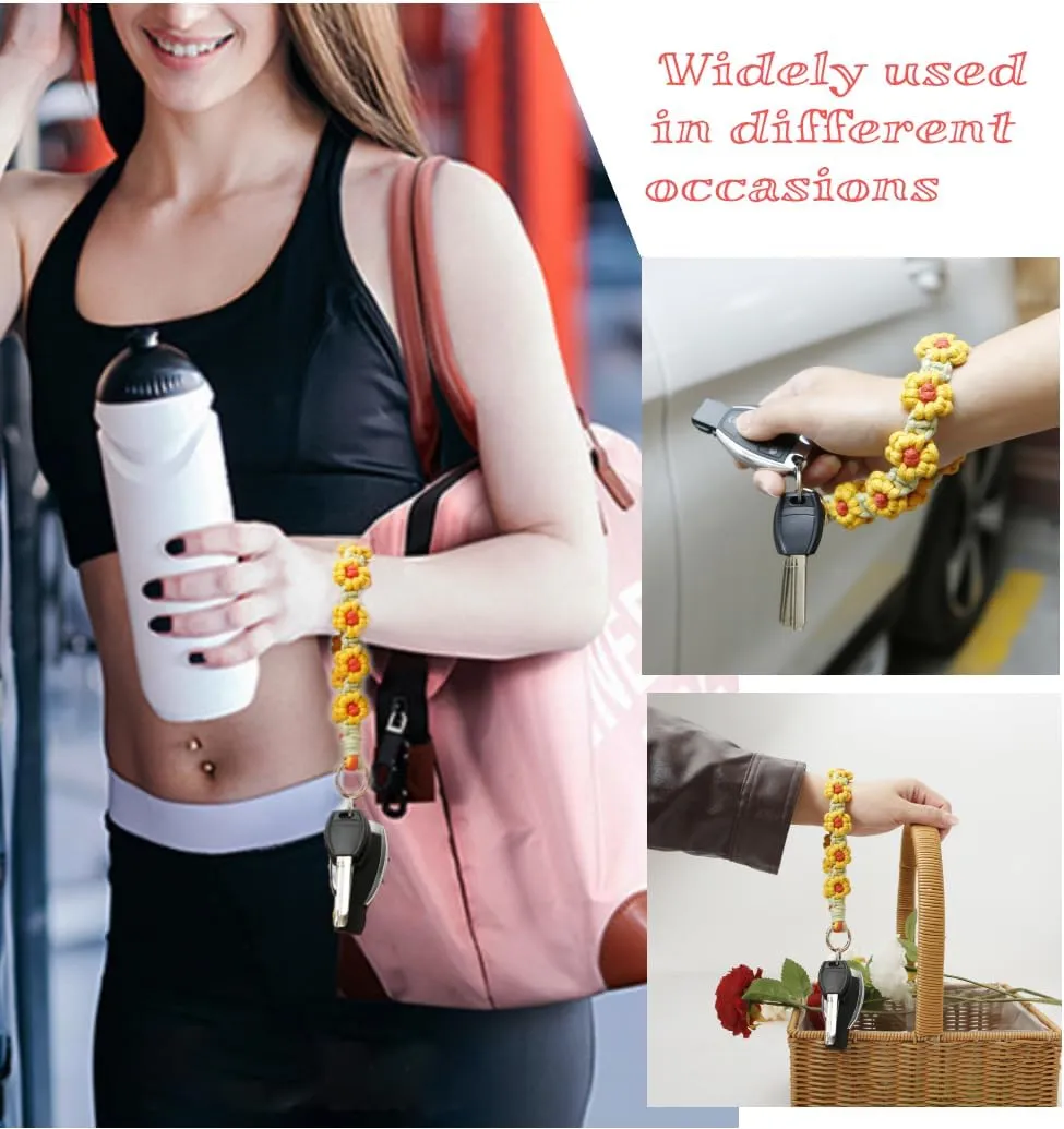 Macrame Keychain Wristlet Keychains for Women Wrist Lanyard for Keys Car Keys Cute Boho Keychains Keyring Bracelet for Girls