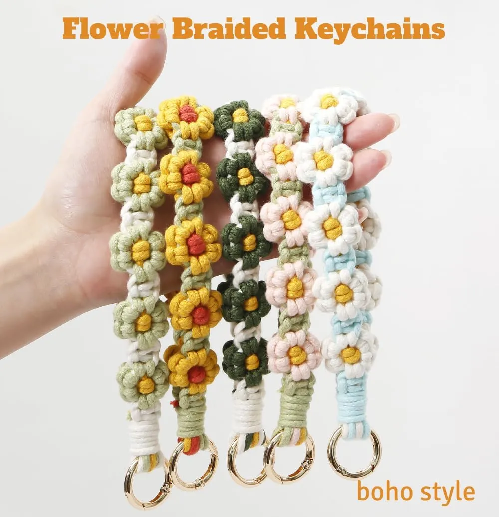 Macrame Keychain Wristlet Keychains for Women Wrist Lanyard for Keys Car Keys Cute Boho Keychains Keyring Bracelet for Girls