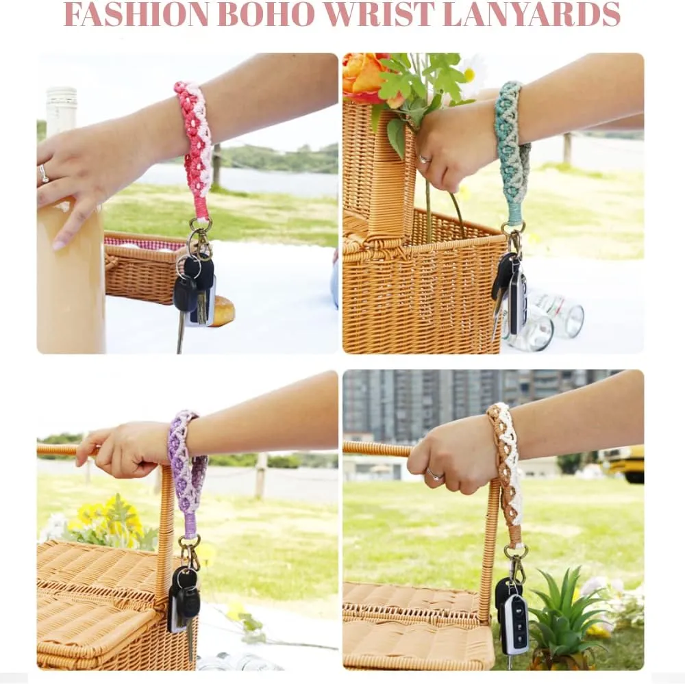Macrame Keychain Wristlet Keychains for Women Wrist Lanyard for Keys Car Keys Cute Key Chains Boho Keyring Bracelet for Girls