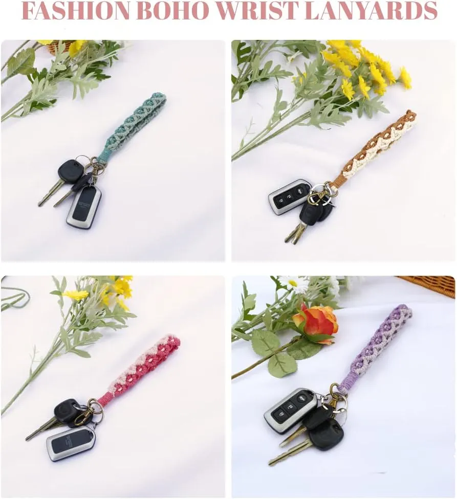 Macrame Keychain Wristlet Keychains for Women Wrist Lanyard for Keys Car Keys Cute Key Chains Boho Keyring Bracelet for Girls
