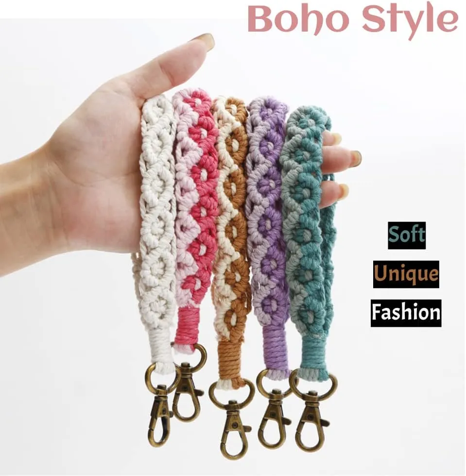 Macrame Keychain Wristlet Keychains for Women Wrist Lanyard for Keys Car Keys Cute Key Chains Boho Keyring Bracelet for Girls