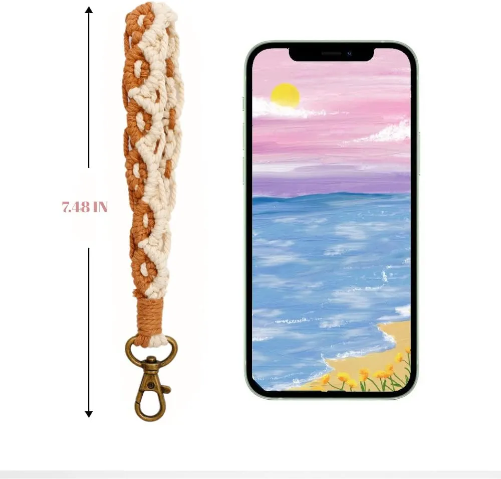Macrame Keychain Wristlet Keychains for Women Wrist Lanyard for Keys Car Keys Cute Key Chains Boho Keyring Bracelet for Girls
