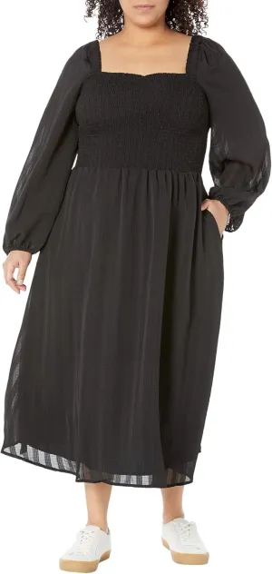 Madewell Plus Emine Long Sleeve Ruched Lucie Midi Dress - Seersucker Stripe