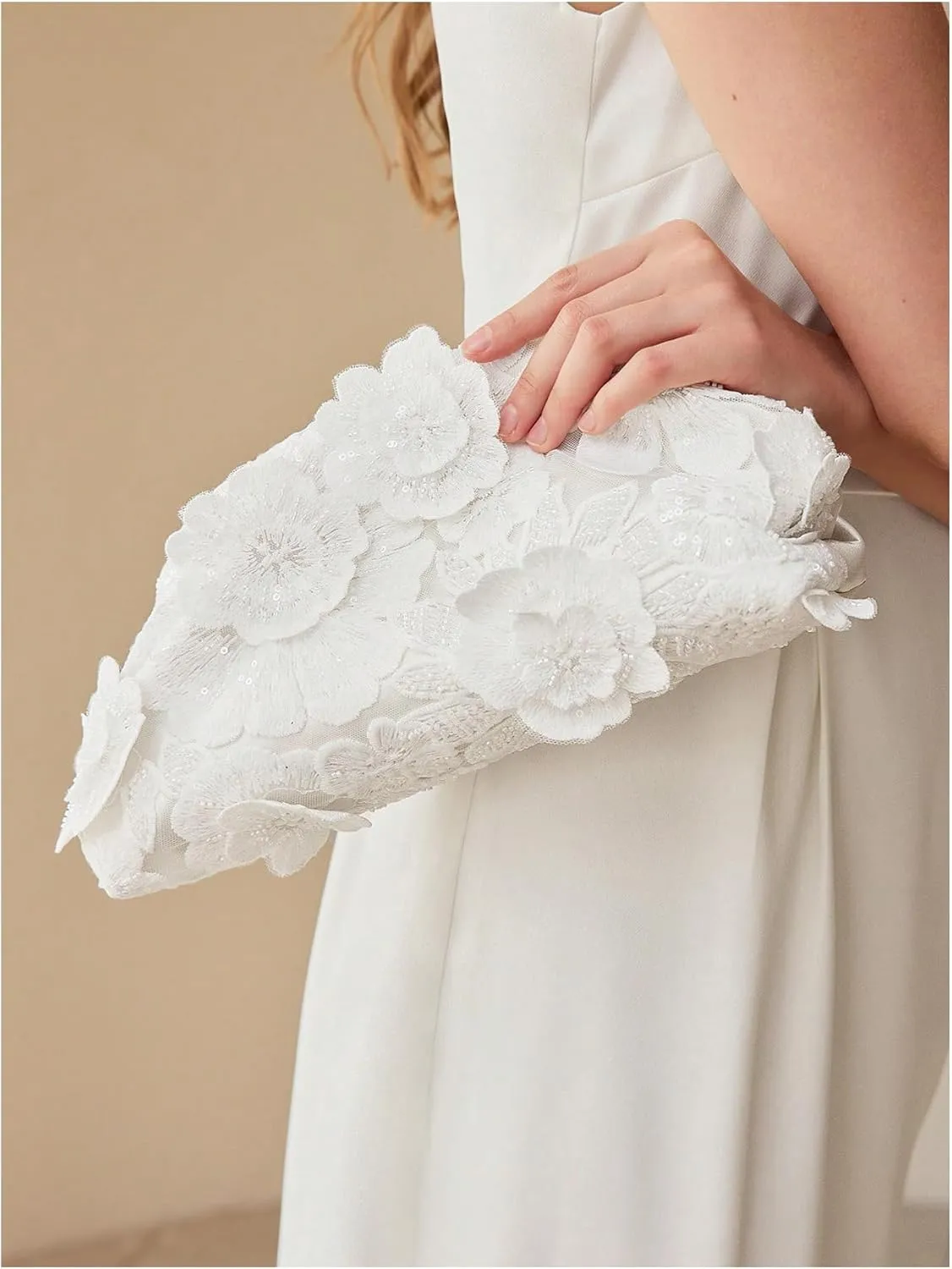 MakeMeChic Women's 3D Flower Evening Bag Lace Appliques Clutch Purse Underarm Handbags