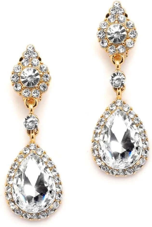 Mariell Gold Teardrop Austrian Crystal Dangle Chandelier Earrings for Wedding, Lightweight Designer Earrings For Brides, Prom, Pageant & Bridesmaids