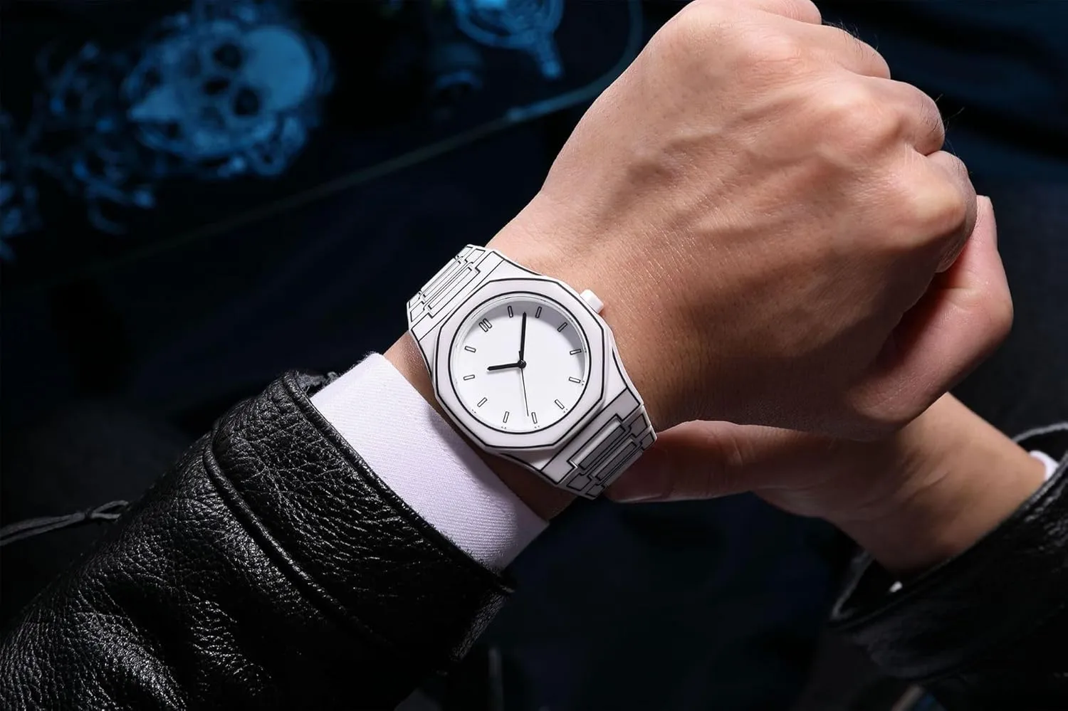 MASTOP Creative Sketch Watch for Men Minimalist Analog Quartz Wristwatch Black Cool Design Waterproof Comic Fashion Business Outdoor Sports Watch