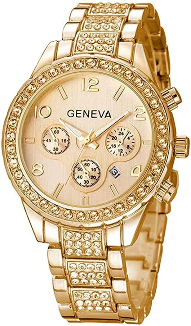 MASTOP Unisex Luxury Crystal Diamond Watches Silver Gold Fashion Quartz Analog Watch Stainless Steel Band Quartz Bracelet Big Face Women's Men's Watches