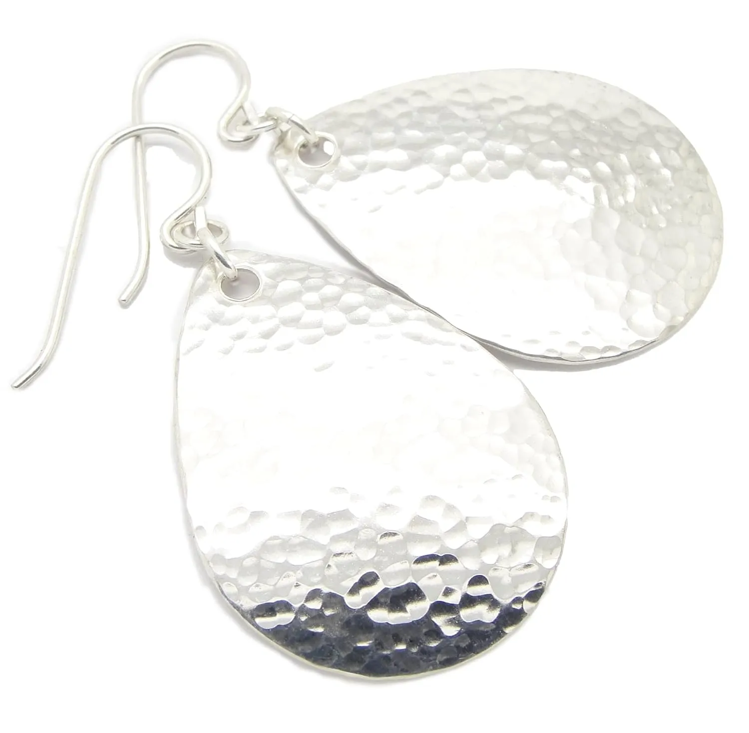 Medium Large 1 1/4 Inch Hammered Sterling Silver Teardrop Earrings