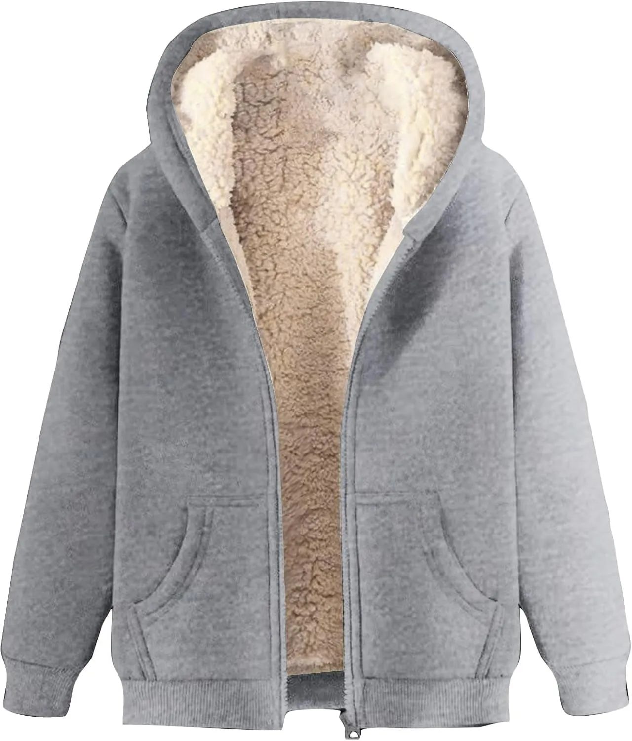 Men Sherpa Fleece Lined Hoodie Oversize Chunky Warm Heavyweight Sweatshirt Casual Full Zip Fuzzy Jacket Big and Tall