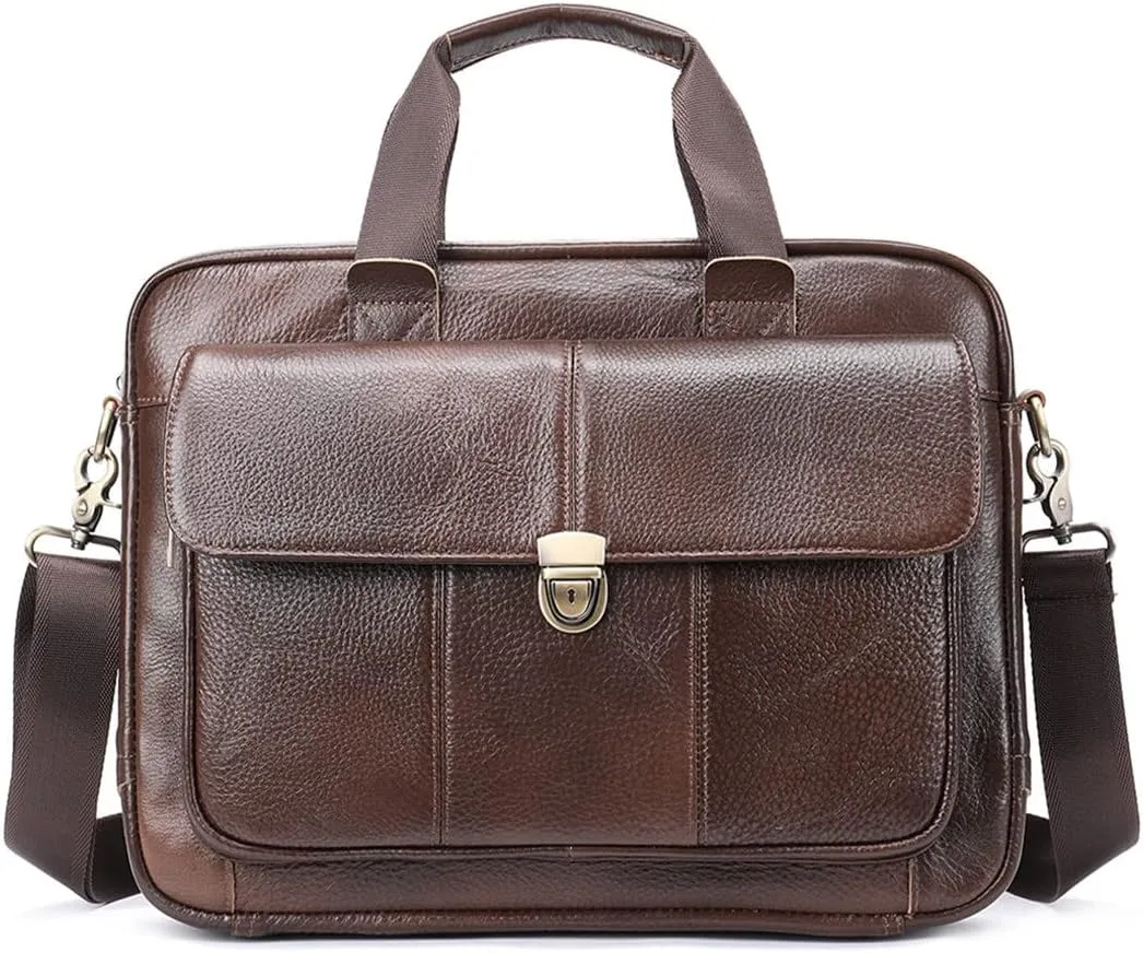 Men's Briefcase Genuine Leather Laptop Bag 14'' Business Tote Document Office Portable Laptop Shoulder Bags