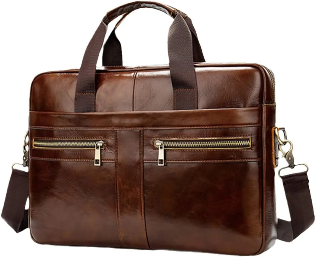 Men's Briefcase Genuine Leather Laptop Bag 14'' Business Tote Document Office Portable Laptop Shoulder Bags