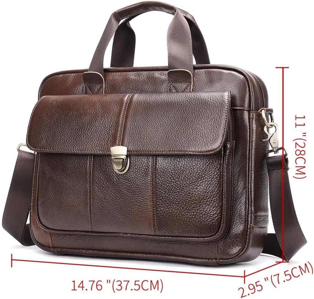 Men's Briefcase Genuine Leather Laptop Bag 14'' Business Tote Document Office Portable Laptop Shoulder Bags