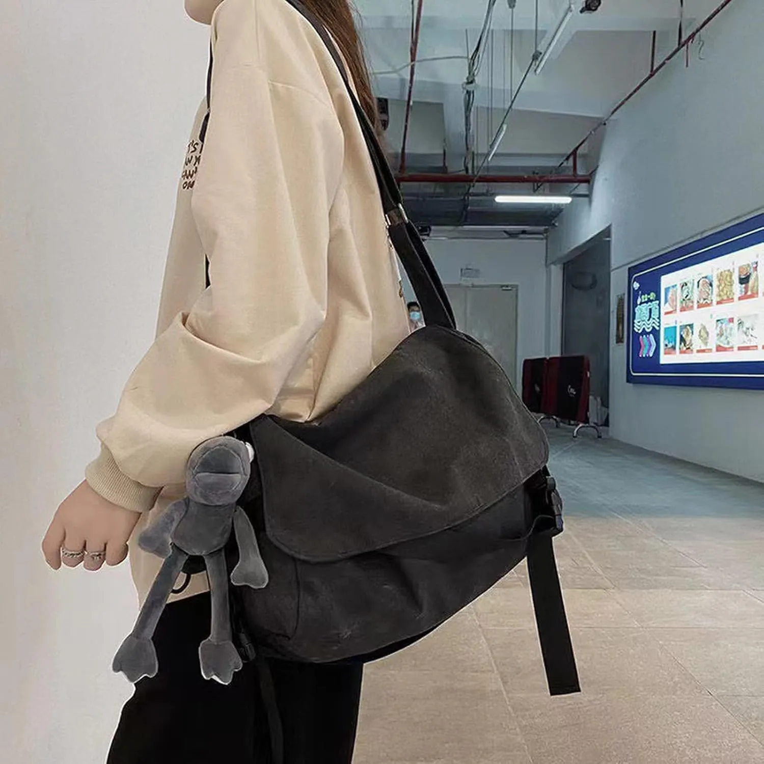 Men's canvas bag, men's and women's Japanese casual crossbody bag, men's large capacity canvas messenger bag