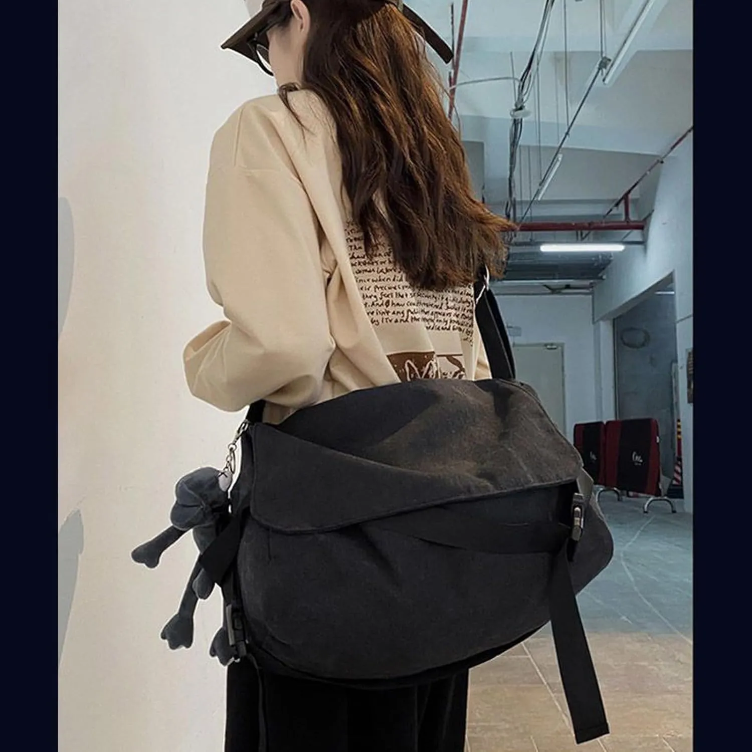 Men's canvas bag, men's and women's Japanese casual crossbody bag, men's large capacity canvas messenger bag