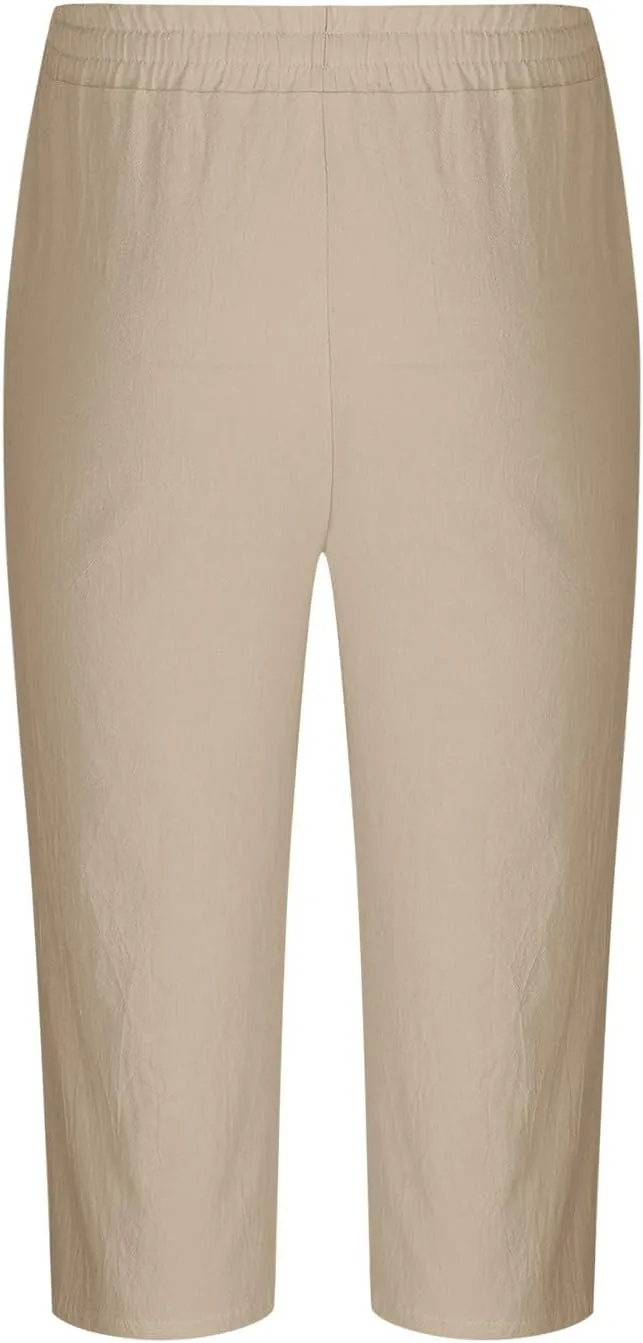 Mens Capri Pants Summer Baggy Casual Linen High Waist Drawstring Harem Pants Lightweight Solid Beach Wide Leg Capris