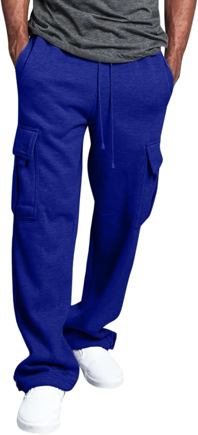 Mens Cargo Jeans with Leg Pockets Loose Fit Cargo Pants Baggy Work Golf Trousers Casual Slacks