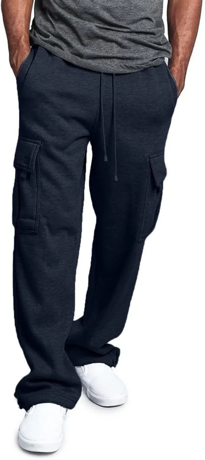 Mens Cargo Jeans with Leg Pockets Loose Fit Cargo Pants Baggy Work Golf Trousers Casual Slacks