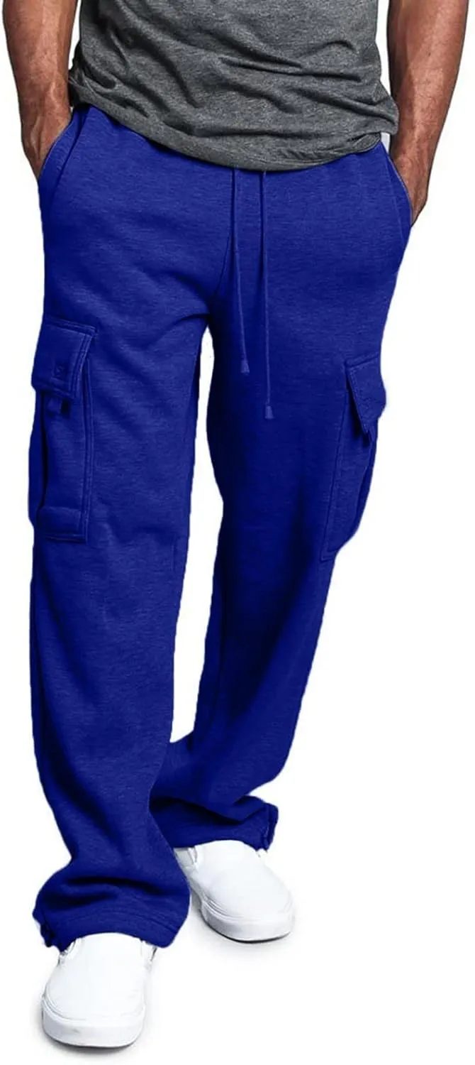Mens Cargo Jeans with Leg Pockets Loose Fit Cargo Pants Baggy Work Golf Trousers Casual Slacks