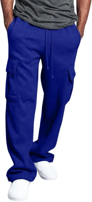 Mens Cargo Jeans with Leg Pockets Loose Fit Cargo Pants Baggy Work Golf Trousers Casual Slacks