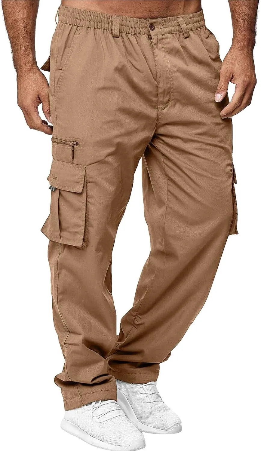 Mens Cargo Jeans with Leg Pockets Loose Fit Cargo Pants Baggy Work Golf Trousers Casual Slacks
