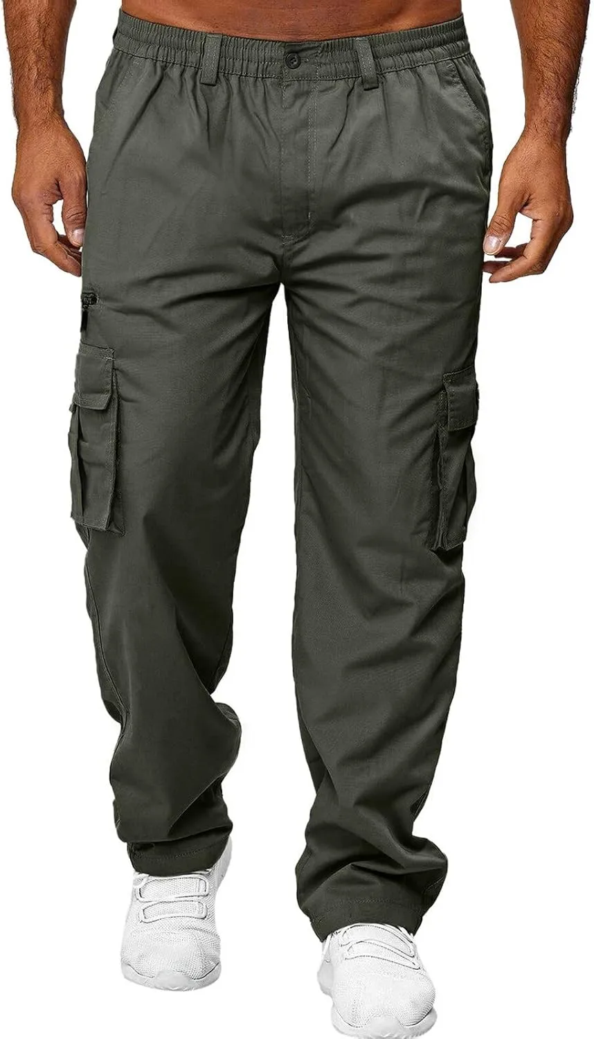 Mens Cargo Jeans with Leg Pockets Loose Fit Cargo Pants Baggy Work Golf Trousers Casual Slacks