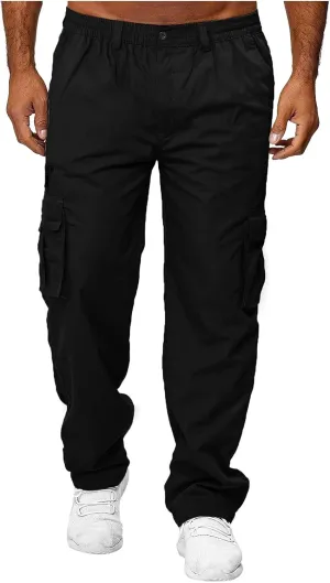 Mens Cargo Jeans with Leg Pockets Loose Fit Cargo Pants Baggy Work Golf Trousers Casual Slacks