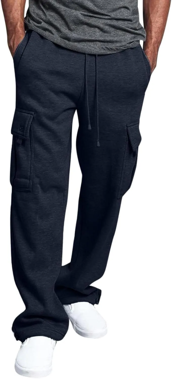 Mens Cargo Jeans with Leg Pockets Loose Fit Cargo Pants Baggy Work Golf Trousers Casual Slacks