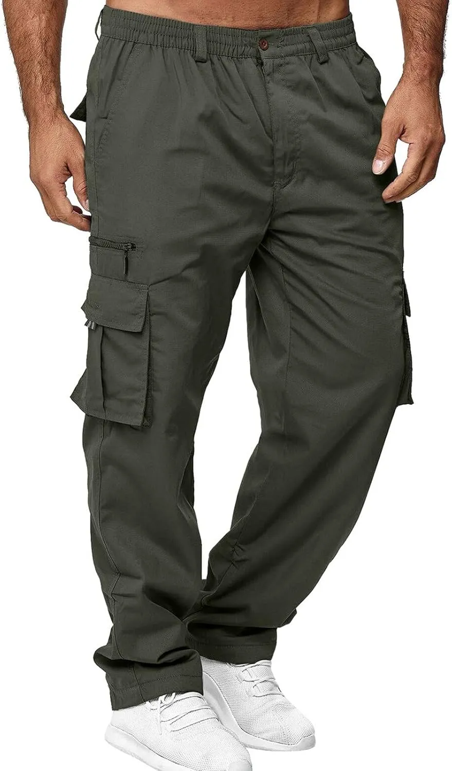 Mens Cargo Jeans with Leg Pockets Loose Fit Cargo Pants Baggy Work Golf Trousers Casual Slacks