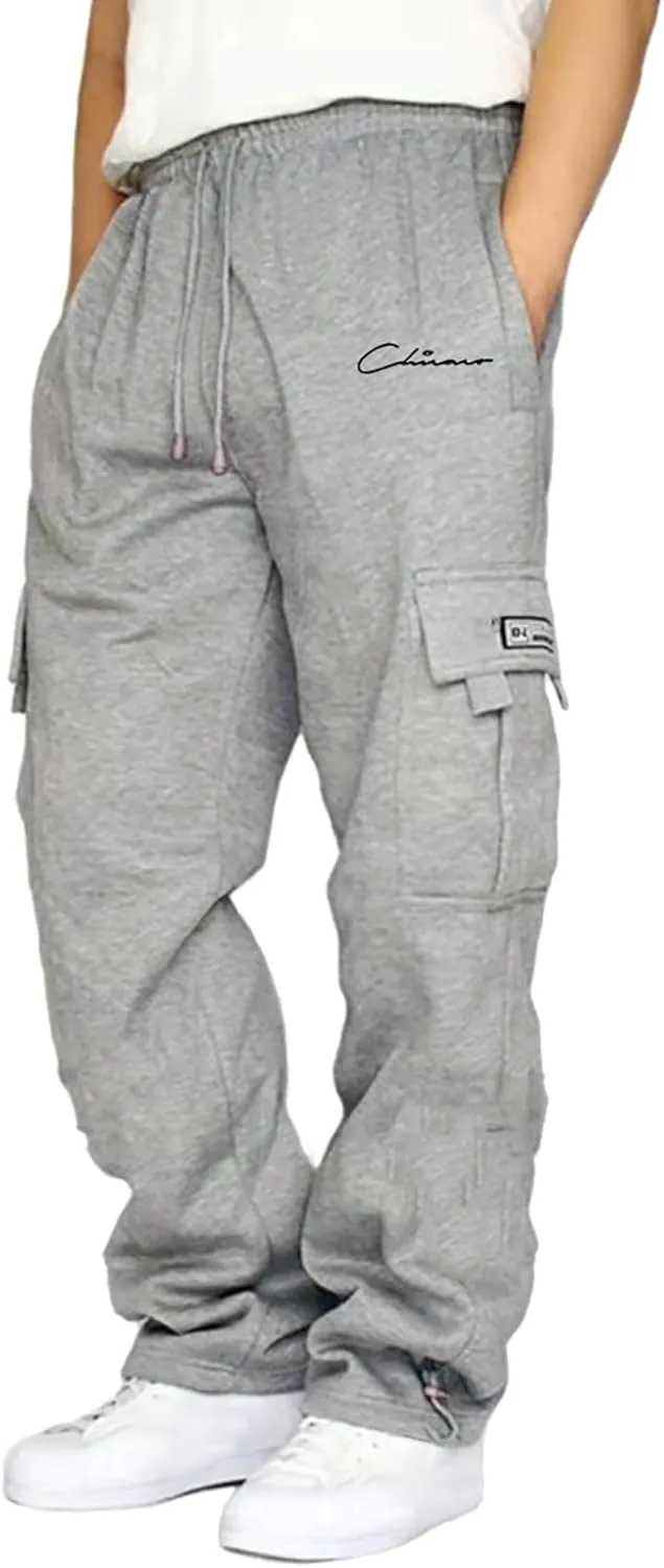 Men's Cargo Pants Plus Size Pocket Lace Up Elastic Waist Pants Trousers Overall Cute Plush