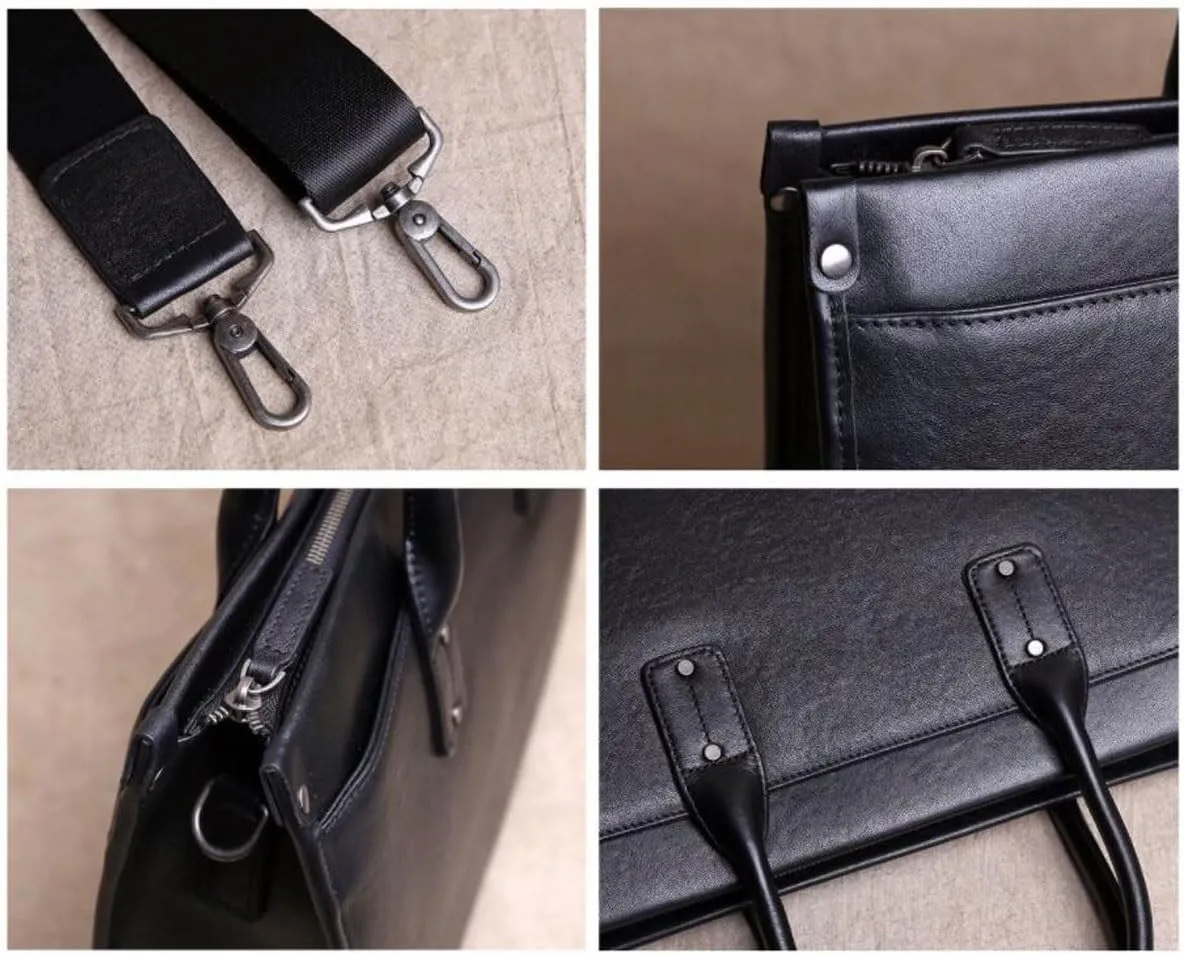 Mens Computer Handbags Leather Messenger Shoulder Bags Laptop Bags Carrying Cases 15Inch Briefcases