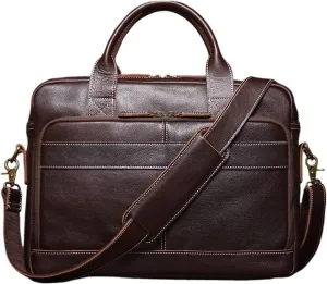 Men's Handbag Vintage Leather Executive Briefcase Traveling Business Computer Bags For 16 Inch Laptop for Work College Travel