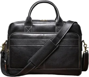 Men's Handbag Vintage Leather Executive Briefcase Traveling Business Computer Bags For 16 Inch Laptop for Work College Travel