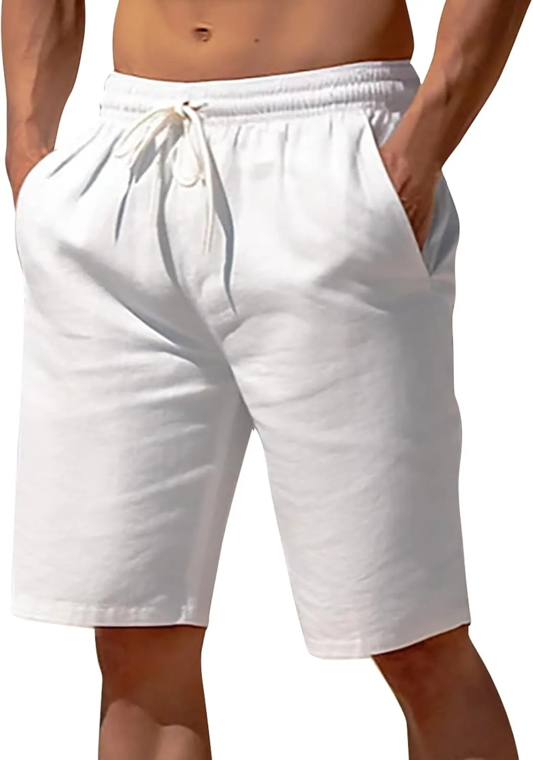 Men's Linen Shorts Casual Elastic Waist Drawstring 2025 Summer Beach Shorts