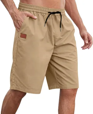 Mens Shorts 7 Inch, Mens Casual Shorts - Cotton Drawstring Summer Beach Stretch Twill Chino Golf Shorts with Pockets
