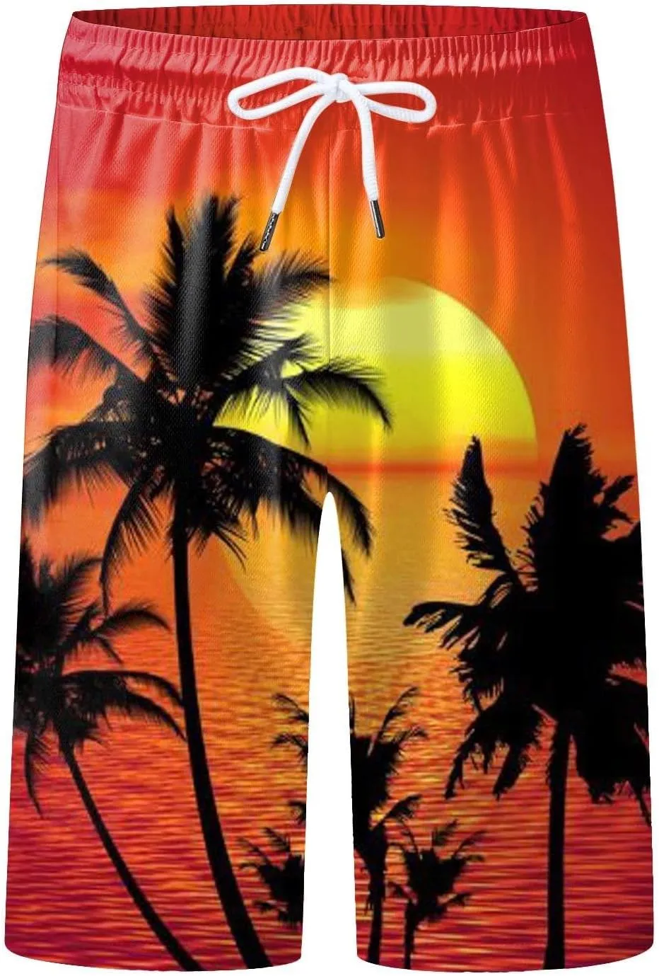 Mens Summer Print Beach Shorts Casual Elastic Waist Drawstring Fashion Beach Shorts Loose Fit Bermuda Shorts with Pockets