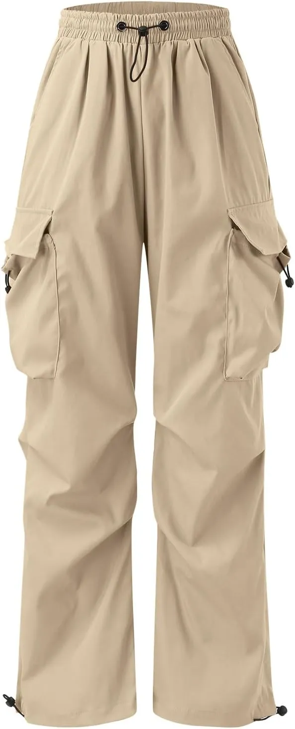 Mens Work Cargo Pant Wide Leg Casual Joggers Drawstring Waist Cargo Work Pants Multi Pockets