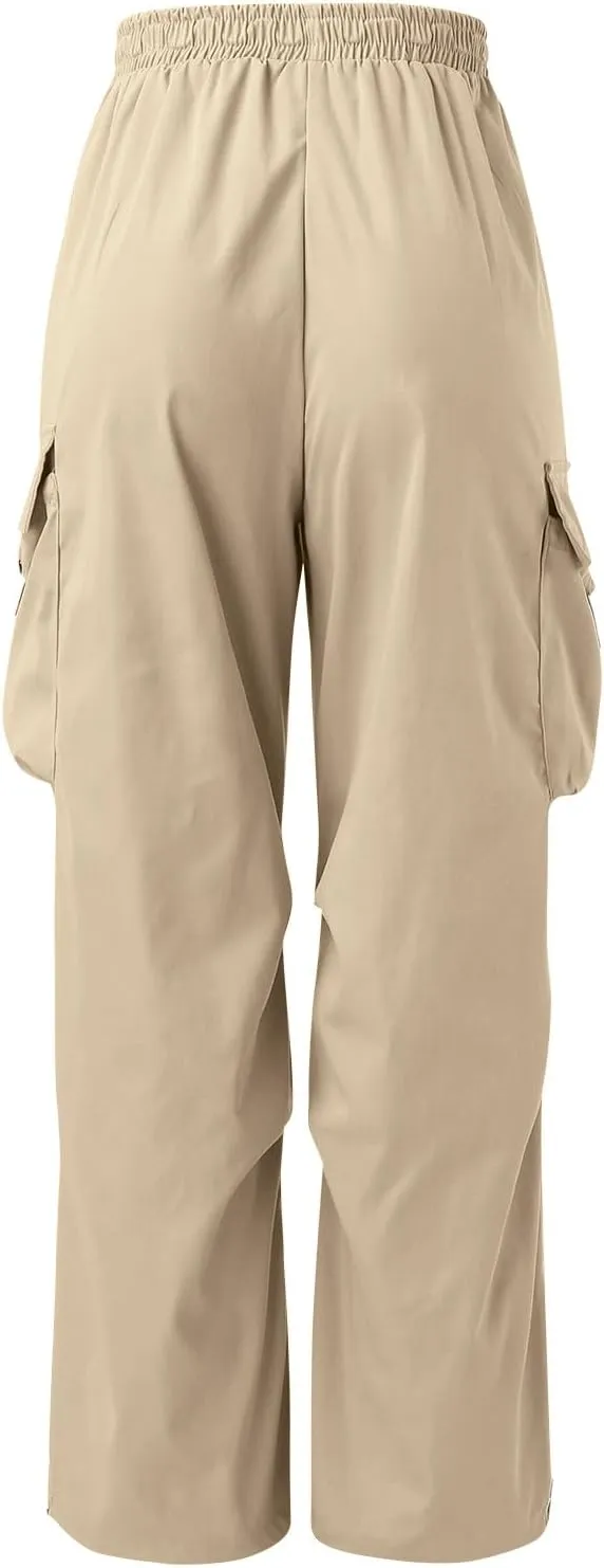 Mens Work Cargo Pant Wide Leg Casual Joggers Drawstring Waist Cargo Work Pants Multi Pockets