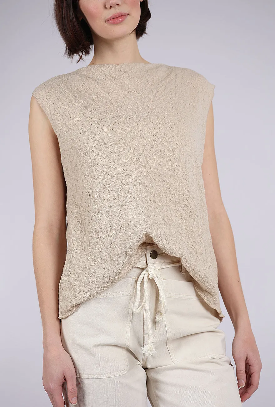 Merino Bubble Wool Boxy Top, Almond Milk