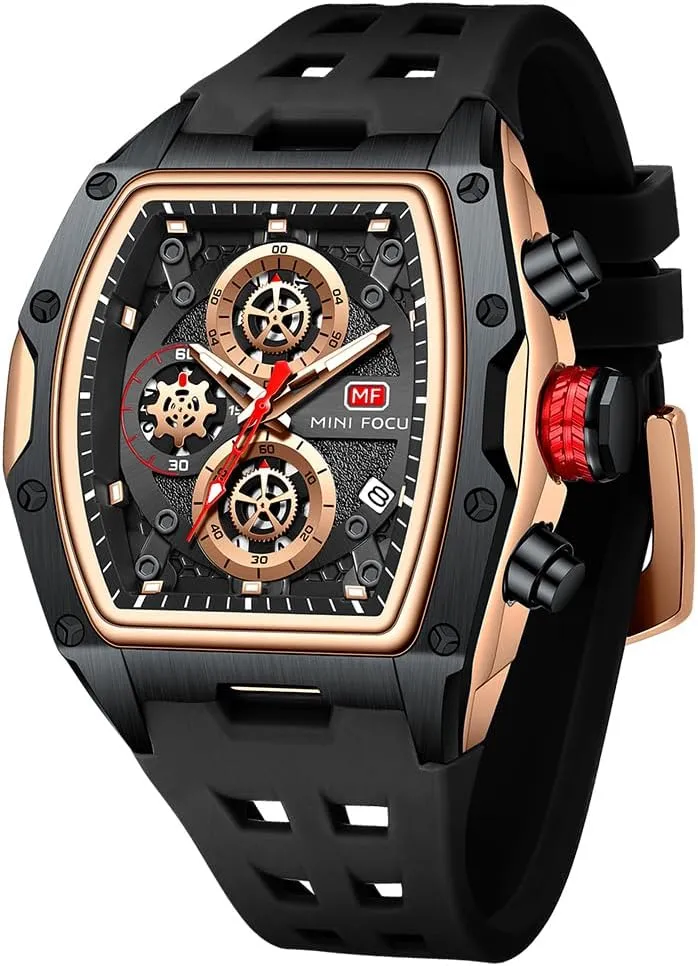 MF MINI FOCUS Men Watches Unique Casual Wrist Watches (Chronograph/Waterproof/Luminous/Calendar) Silicon Band Fashion Watches for Men