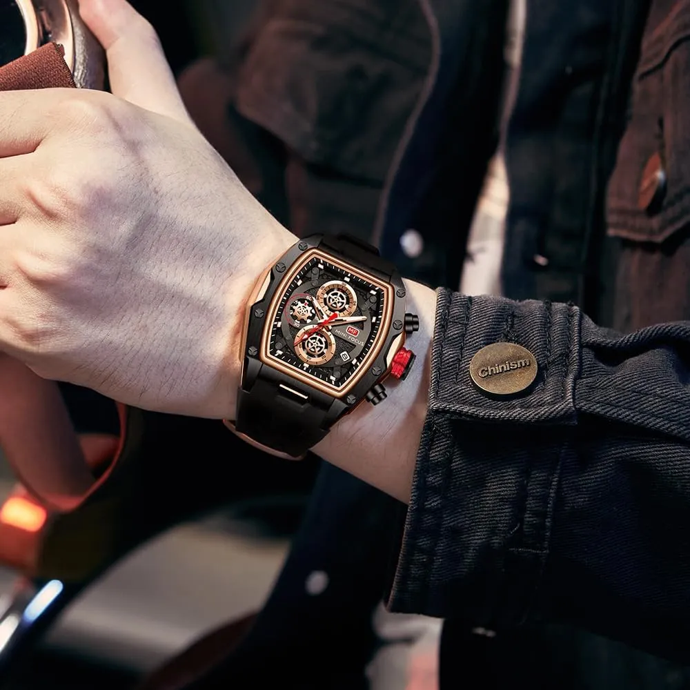 MF MINI FOCUS Men Watches Unique Casual Wrist Watches (Chronograph/Waterproof/Luminous/Calendar) Silicon Band Fashion Watches for Men