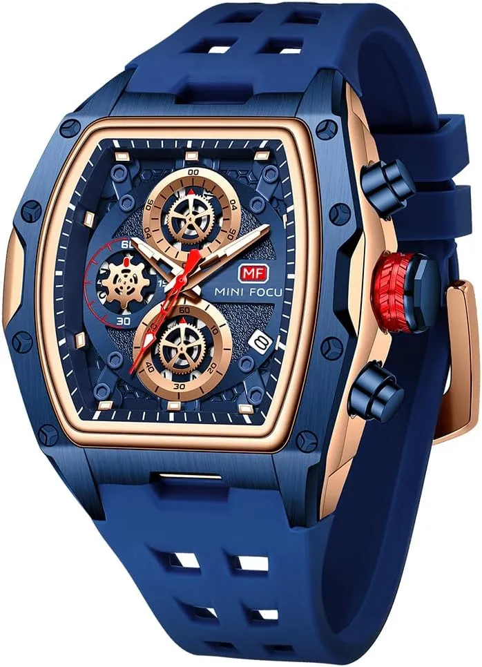 MF MINI FOCUS Men Watches Unique Casual Wrist Watches (Chronograph/Waterproof/Luminous/Calendar) Silicon Band Fashion Watches for Men