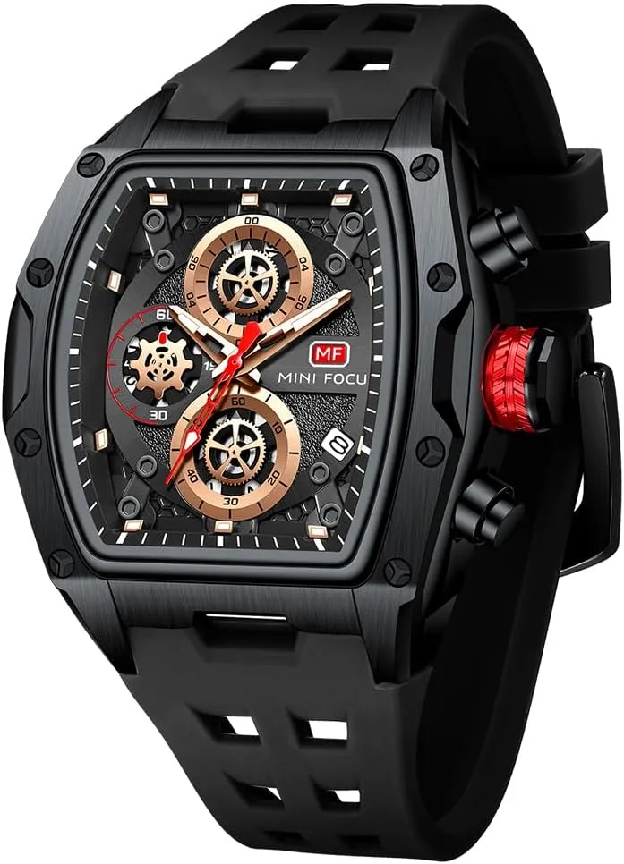 MF MINI FOCUS Men Watches Unique Casual Wrist Watches (Chronograph/Waterproof/Luminous/Calendar) Silicon Band Fashion Watches for Men