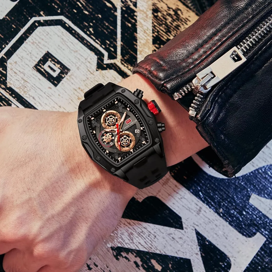 MF MINI FOCUS Men Watches Unique Wrist Watches (Chronograph/Waterproof/Luminous/Calendar) Soft Silicon Band Fashion Watches for Men